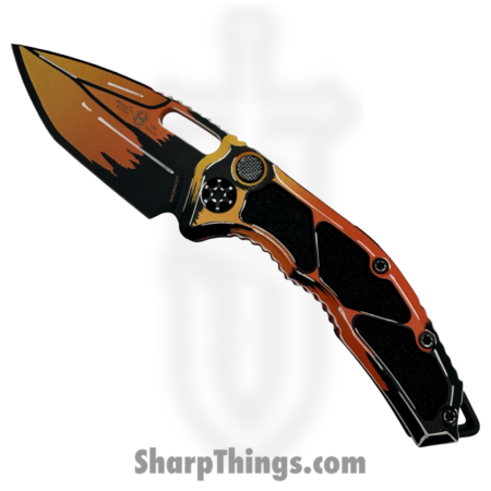 Heretic Knives – H011-CS-OG – Cel Shaded Medusa – Automatic Knife – CPM MagnaCut Coated Recurve – Aluminum – Orange