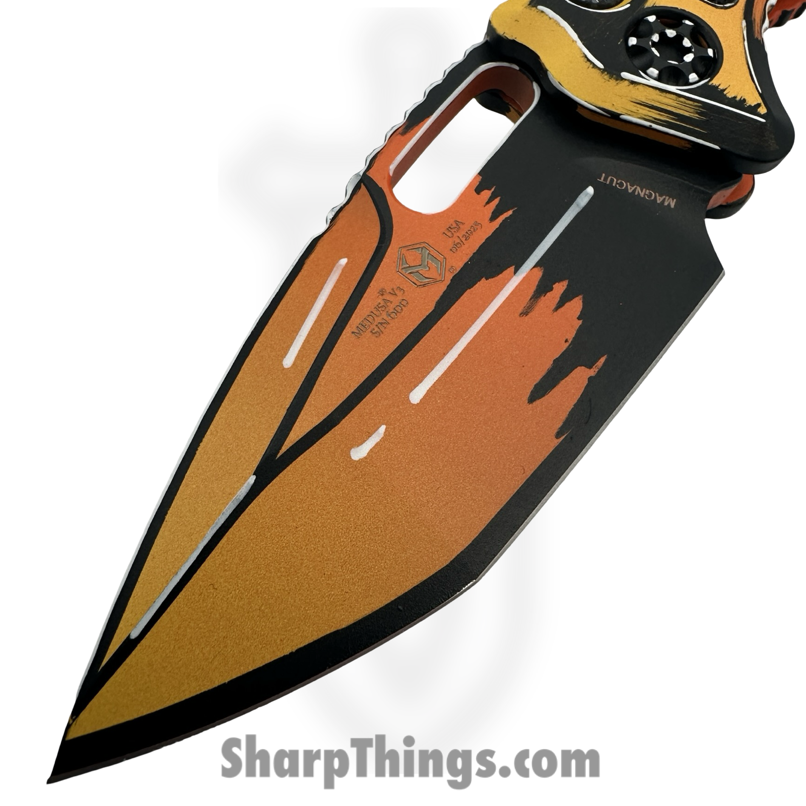 Heretic Knives - H011-CS-OG - Cel Shaded Medusa - Automatic Knife - CPM MagnaCut Coated Recurve - Aluminum - Orange - Image 3