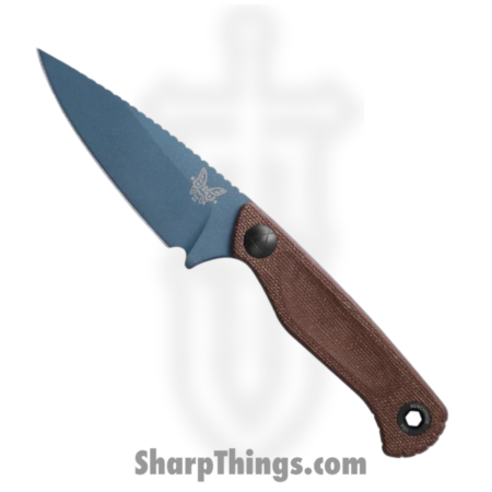 Benchmade – 203BT-03 – Dacian – Fixed Blade Knife – CPM MagnaCut Blue Titanium Cerakote Spear Point – Micarta – Brown Canvas