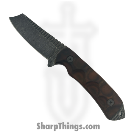 Stroup Knives – DF1-W – Desert Fox – Fixed Blade Knife – 1095 HC Acid Wash Modified Clip Point – Honduran Rosewood – Brown