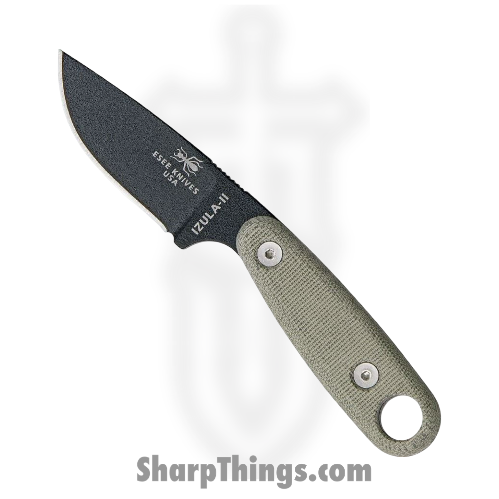 ESEE - ESIZ2B - Izula II - Fixed Blade Knife - 1095 HC Coated Drop Point - Canvas Micarta - Green