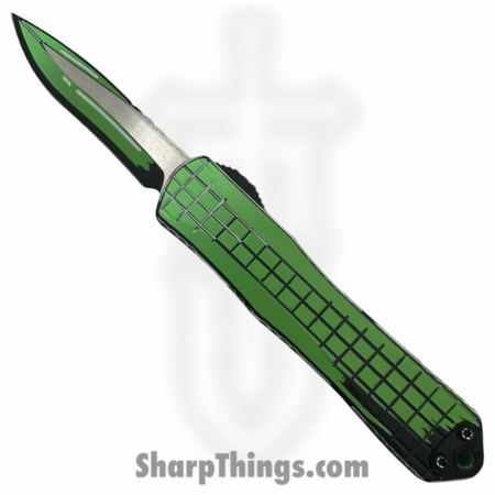 Heretic Knives – H029F-CS-TX – Manticore-E – OTF Auto – CPM MagnaCut Coated Recurve – Toxic Green Cel Shade Grenade Grip Aluminum