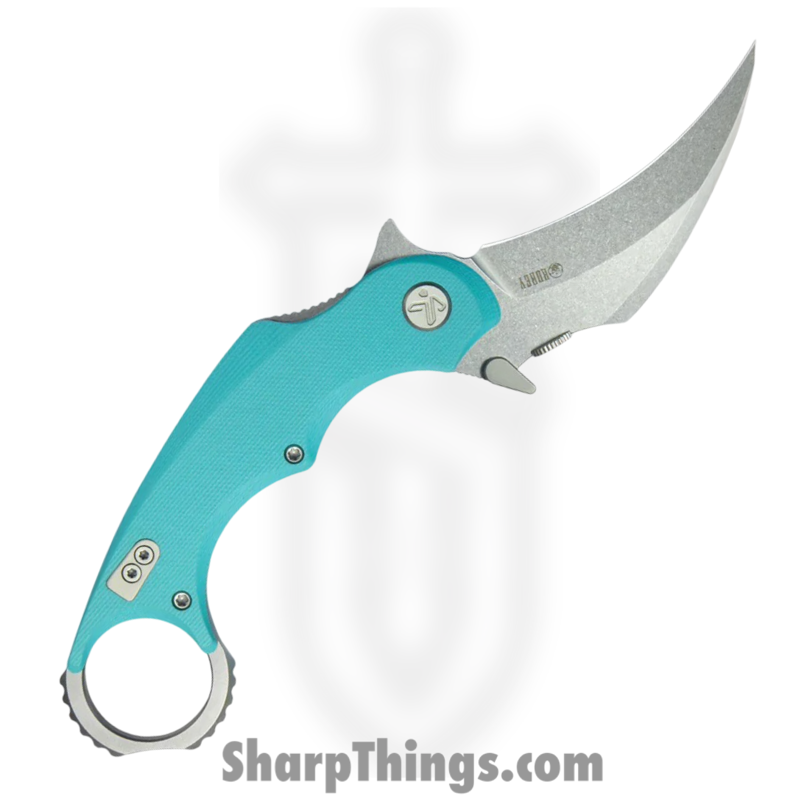 Kubey - KUB298C - Rogue Pikal - Folding Knife - 14C28N Stonewash Recurve Karambit - G10 - Tiffany Blue