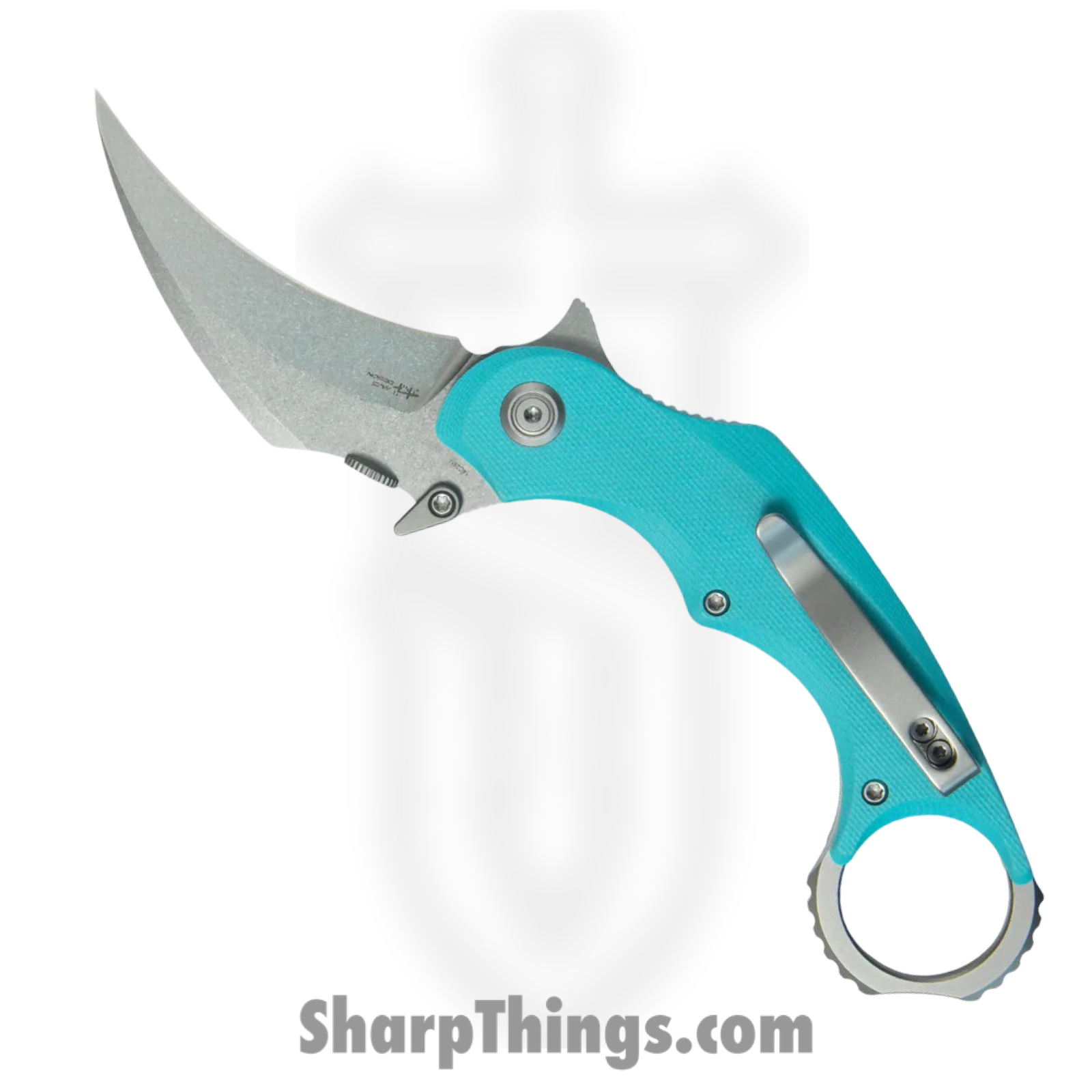 Kubey - KUB298C - Rogue Pikal - Folding Knife - 14C28N Stonewash Recurve Karambit - G10 - Tiffany Blue - Image 2