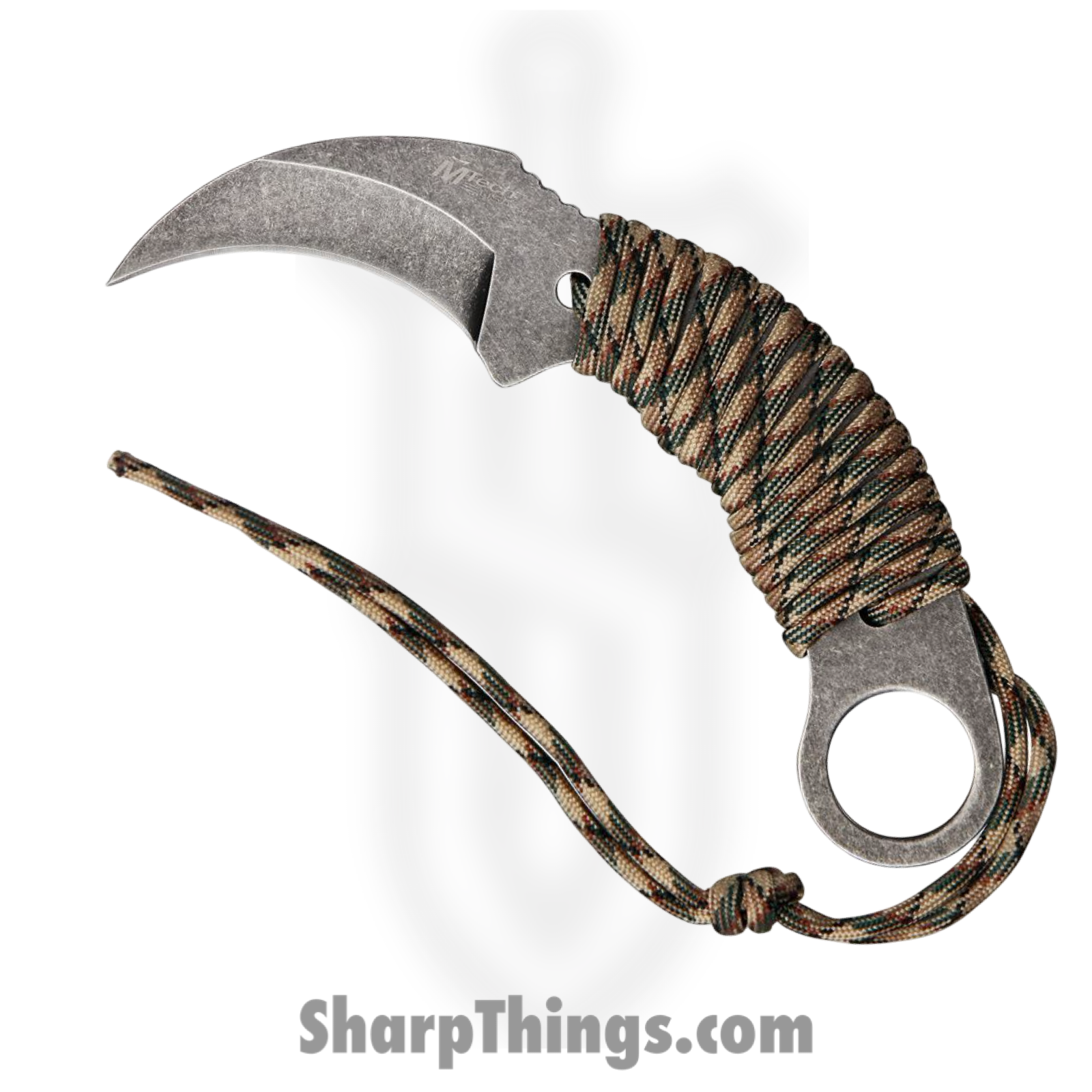 MTech Knives - MT670 - Karambit - Fixed Blade Knife - 440 SS Stonewash Karambit - Paracord Wrapped - Camo