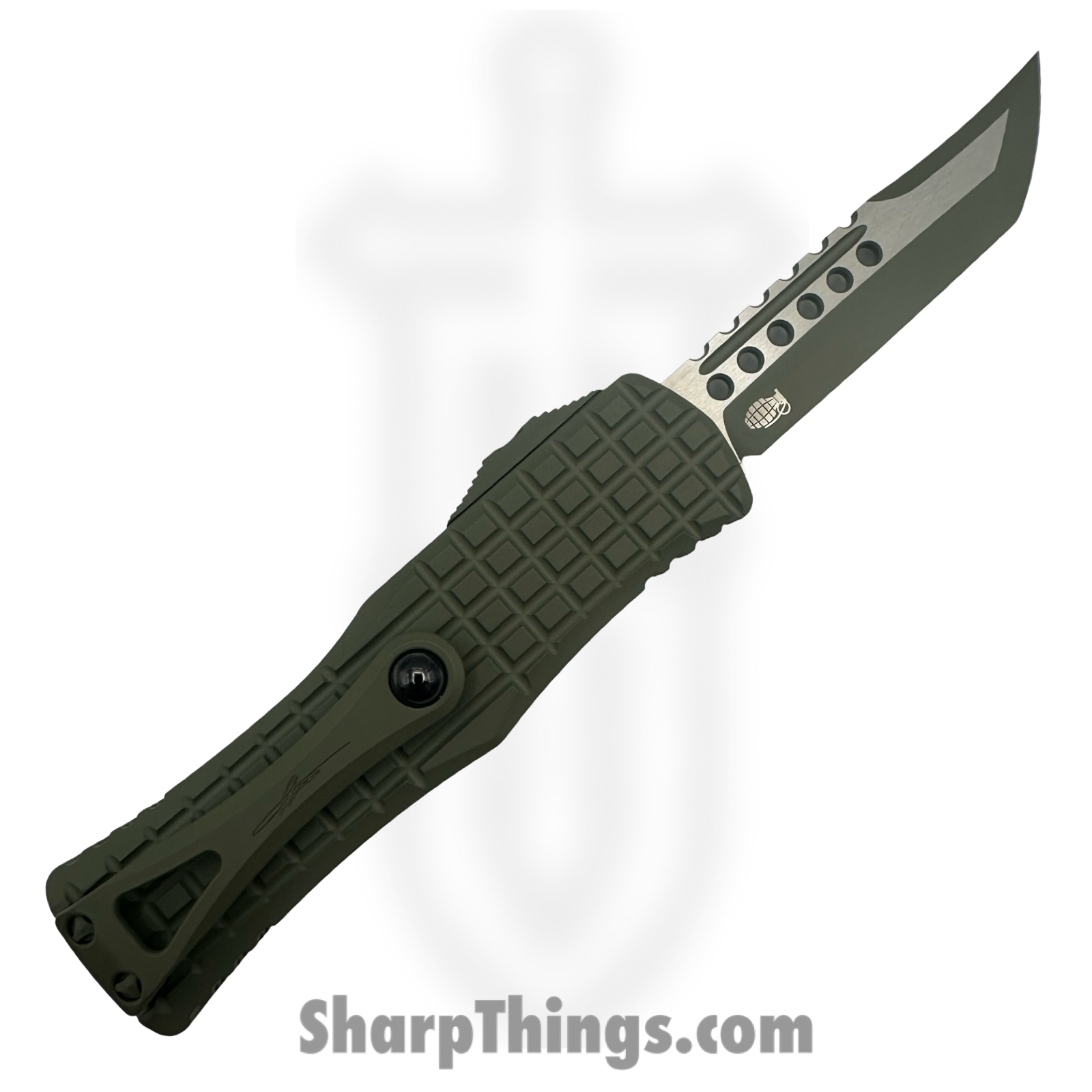 Microtech - 919-1FRCFTS-BLEM - Blemish Hera Hellhound Frag - OTF Auto - M390 Two Tone Tanto - 6061-T6 Aluminum - Cerakote Forest Green - Image 2