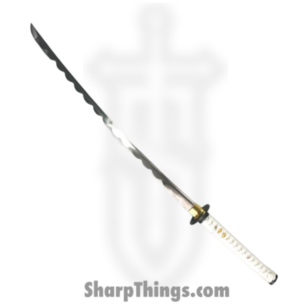 PTC – PS-H-09 – Battle Ready Katana with Stand – Fixed Blade Knife – Carbon Steel Polished Sword – Wrapped – White
