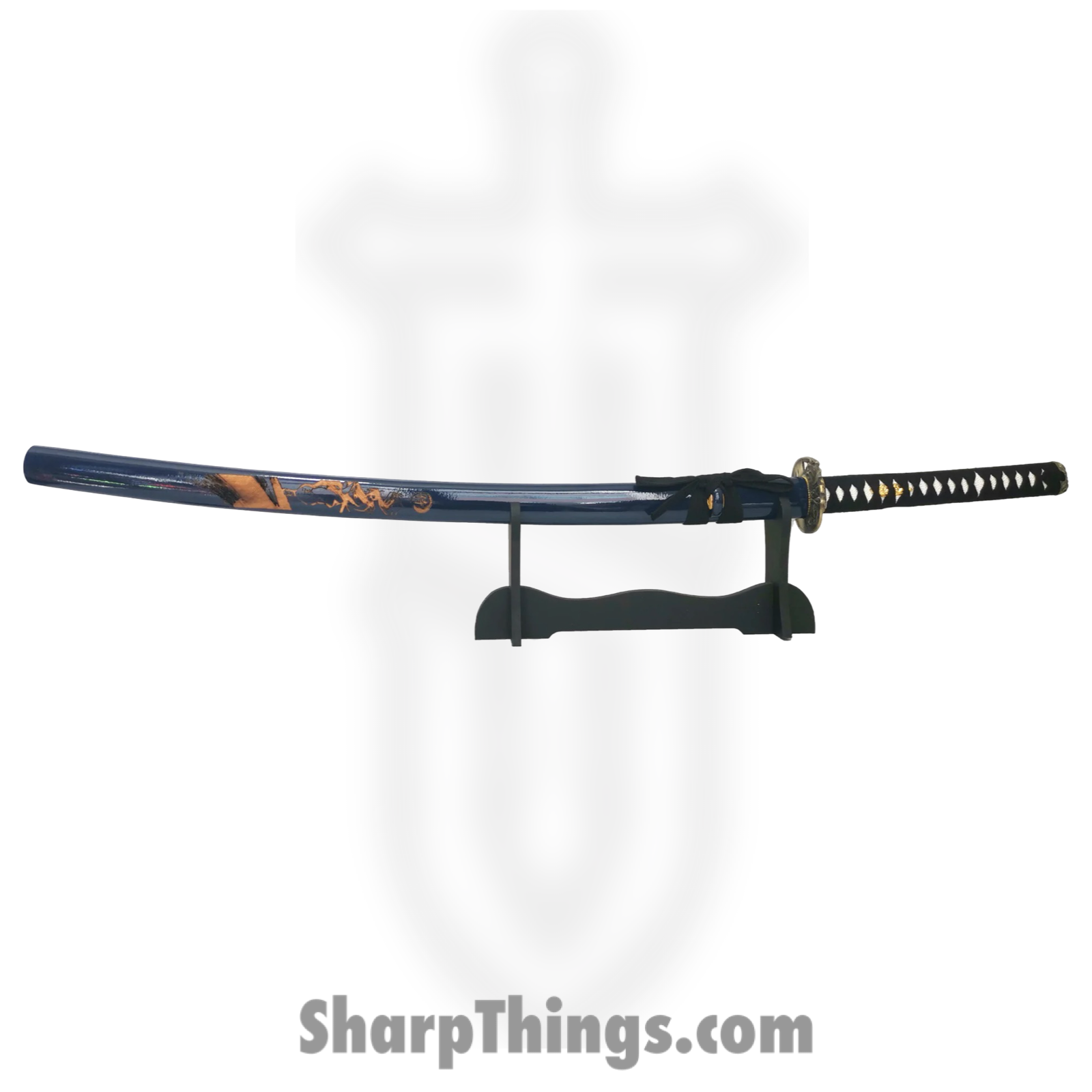 PTC - PS-H14-D - Battle Ready Katana with Stand - Fixed Blade Knife - Carbon Steel Polished Sword - Wrapped - Blue - Image 4