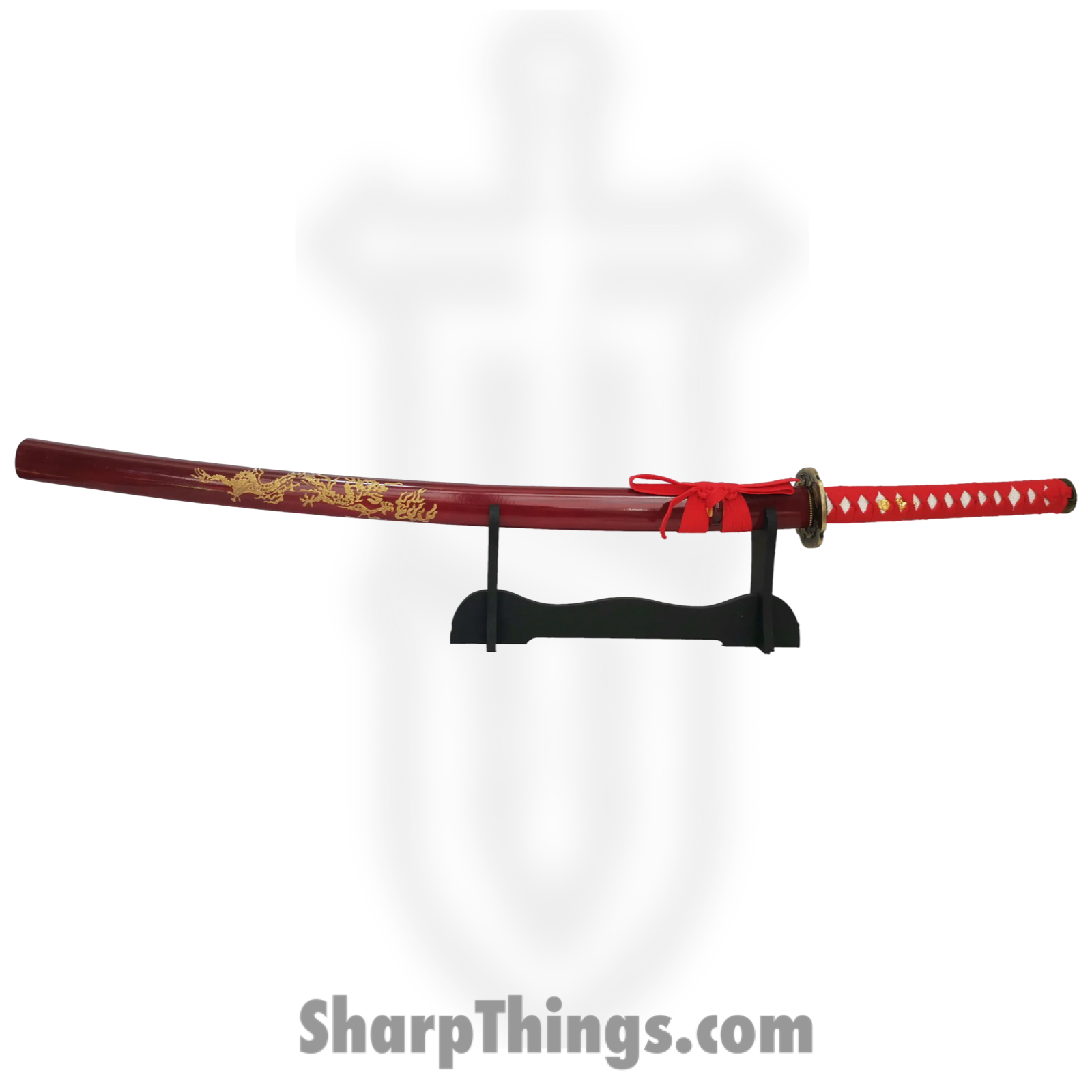 PTC - PS-H16-D - Battle Ready Katana with Stand - Fixed Blade Knife - Carbon Steel Polished Sword - Wrapped - Red - Image 5