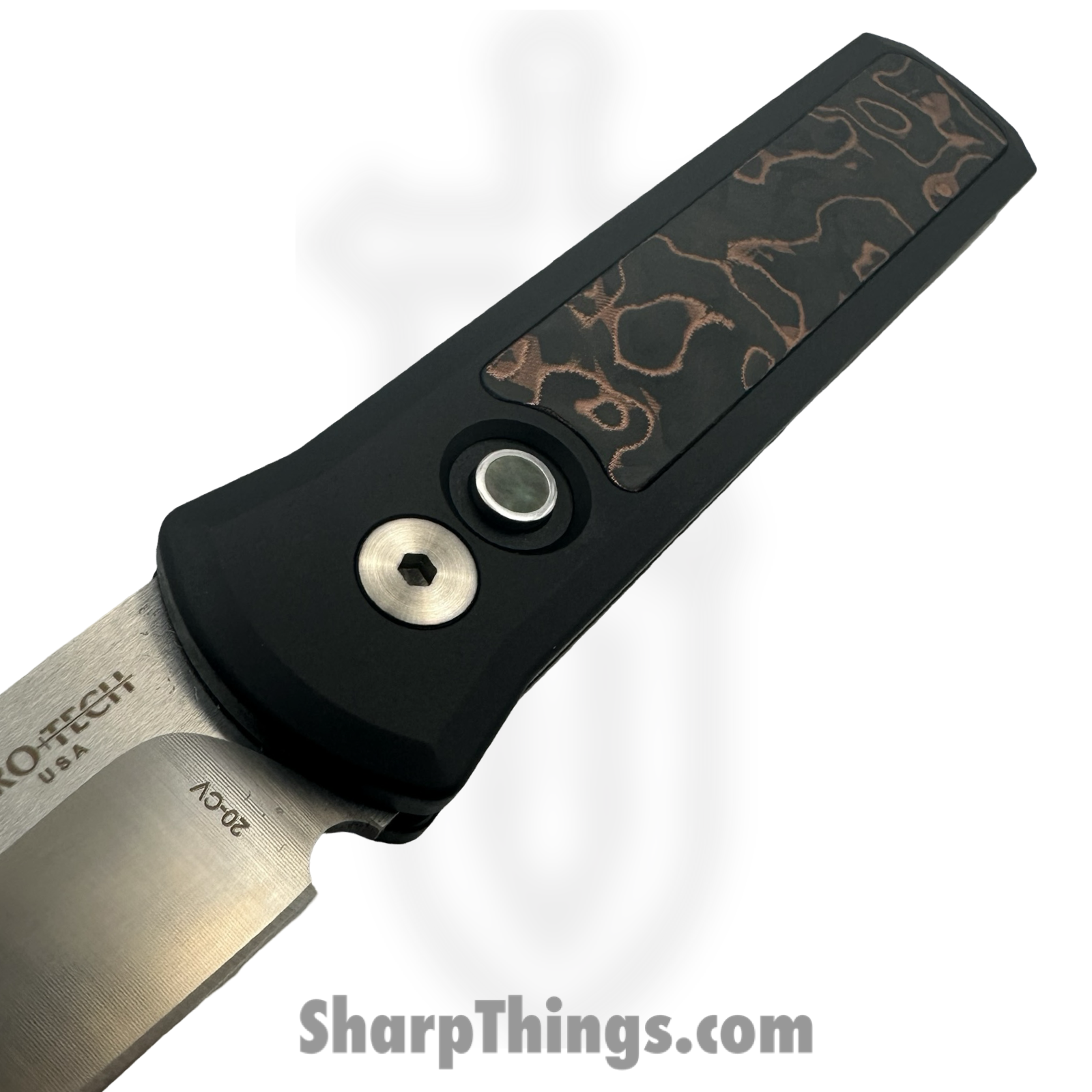 ProTech - 7210-LIVEWIRE - Godson - Automatic Knife - 20CV Satin Spear Point - Aluminum Livewire CF Inlay - Black Copper - Image 3