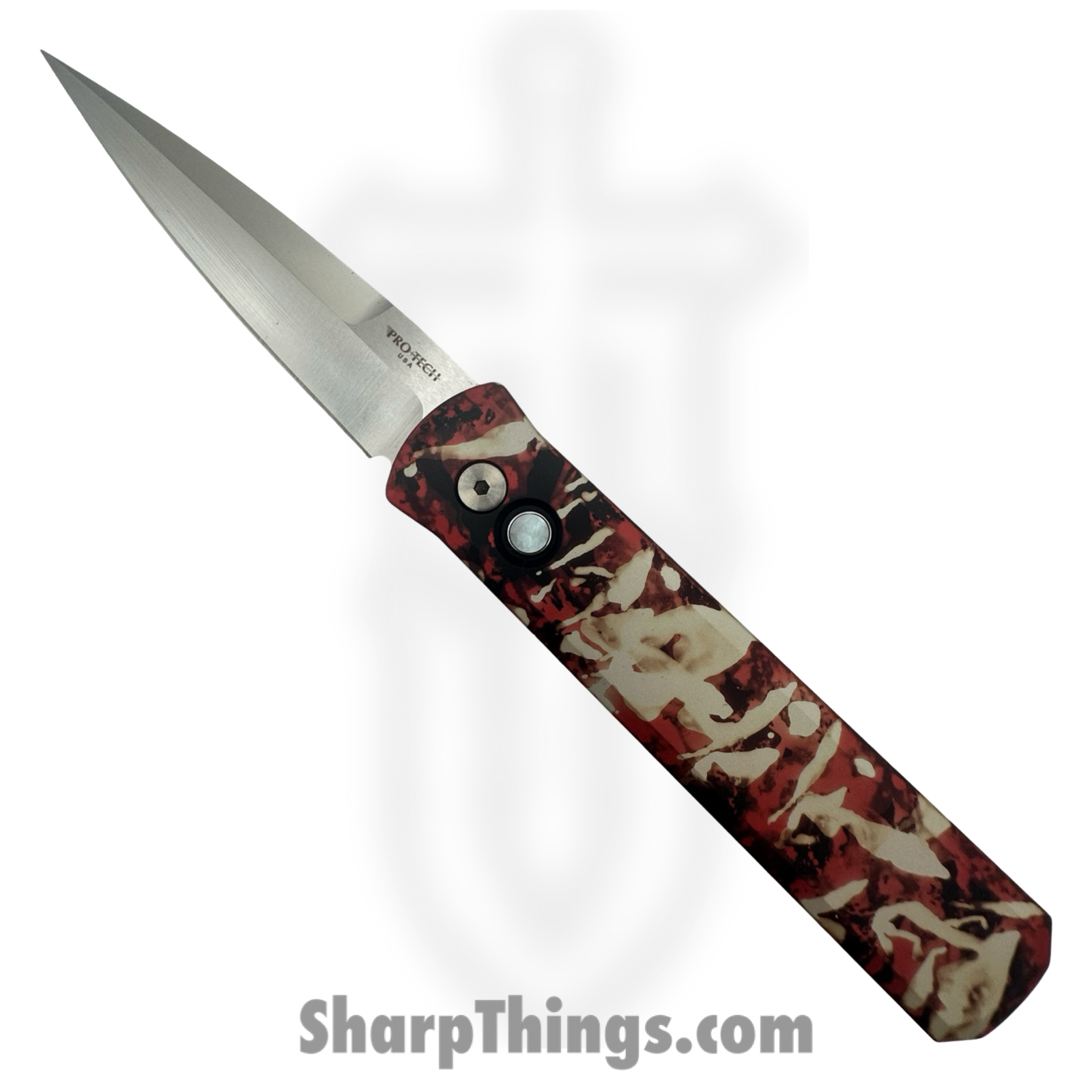 ProTech - 921-SATIN-CTC - Godfather - Automatic Knife - 154CM Satin Spear Point - 6061-T6 Aluminum - Red White