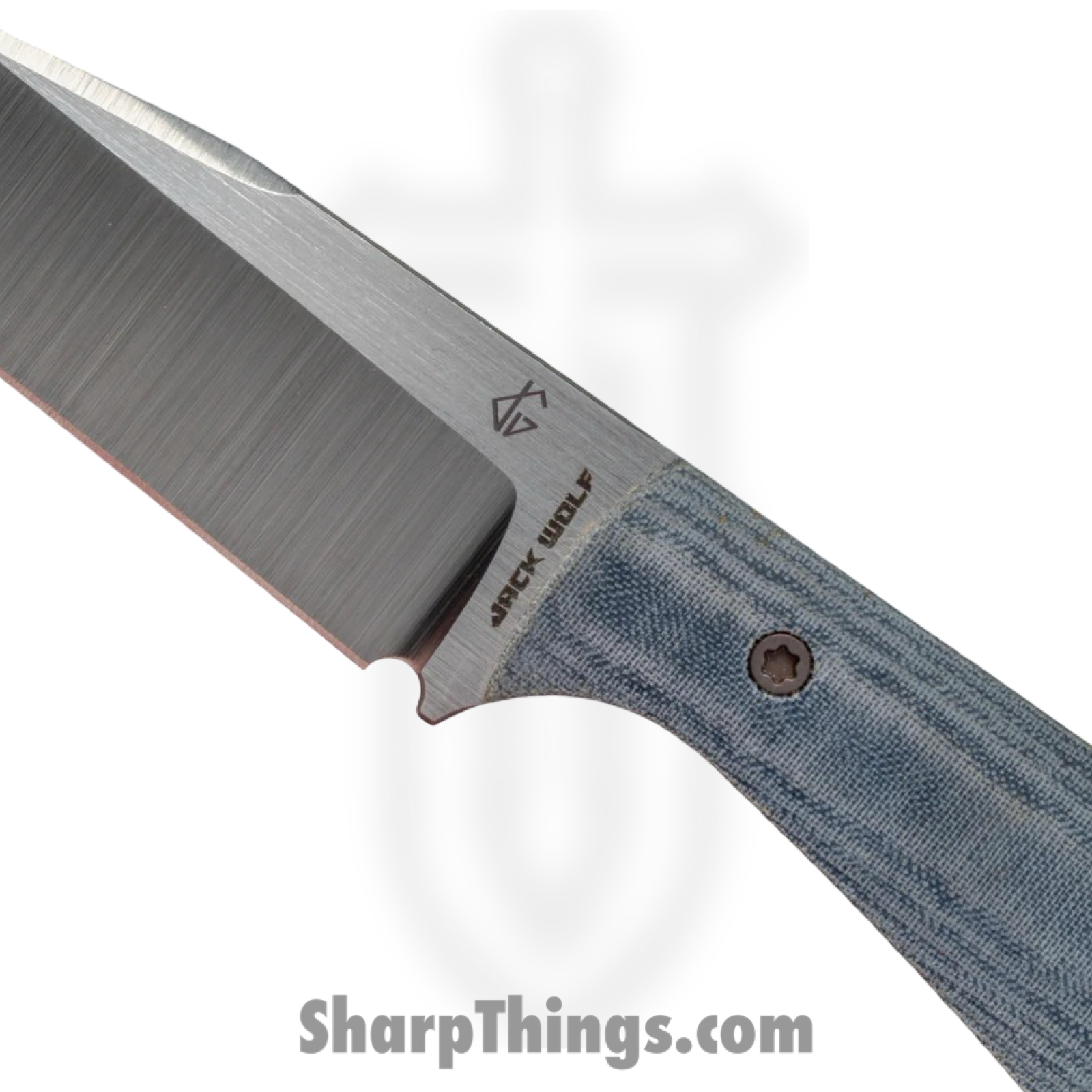 Jack Wolf Knives - COLLU-01-BLU-MIC - Collusion - Fixed Blade Knife - S90V Satin Reverse Tanto - Linen Micarta - Blue - Image 2