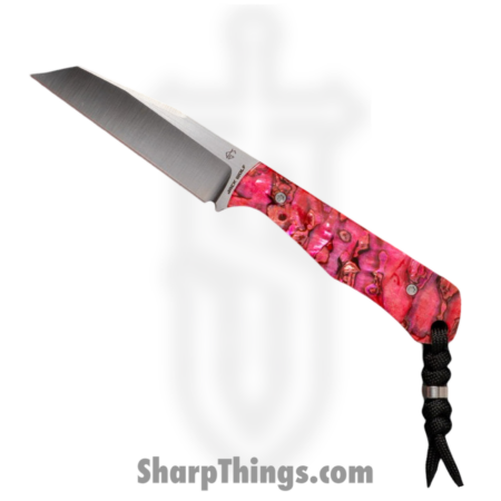 Jack Wolf Knives – COLLU-01-RED-ABALONE – Collusion – Fixed Blade Knife – S90V Satin Reverse Tanto – Abalone – Red