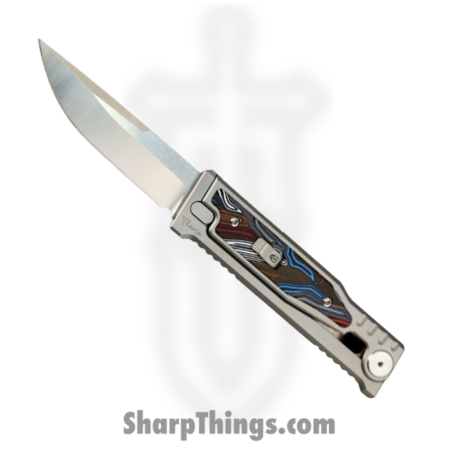Reate Knives – EXO2122ELG10 – EXO-M – Gravity Knife – ELMAX Satin Drop Point – Titanium G10 Damascus – Multi