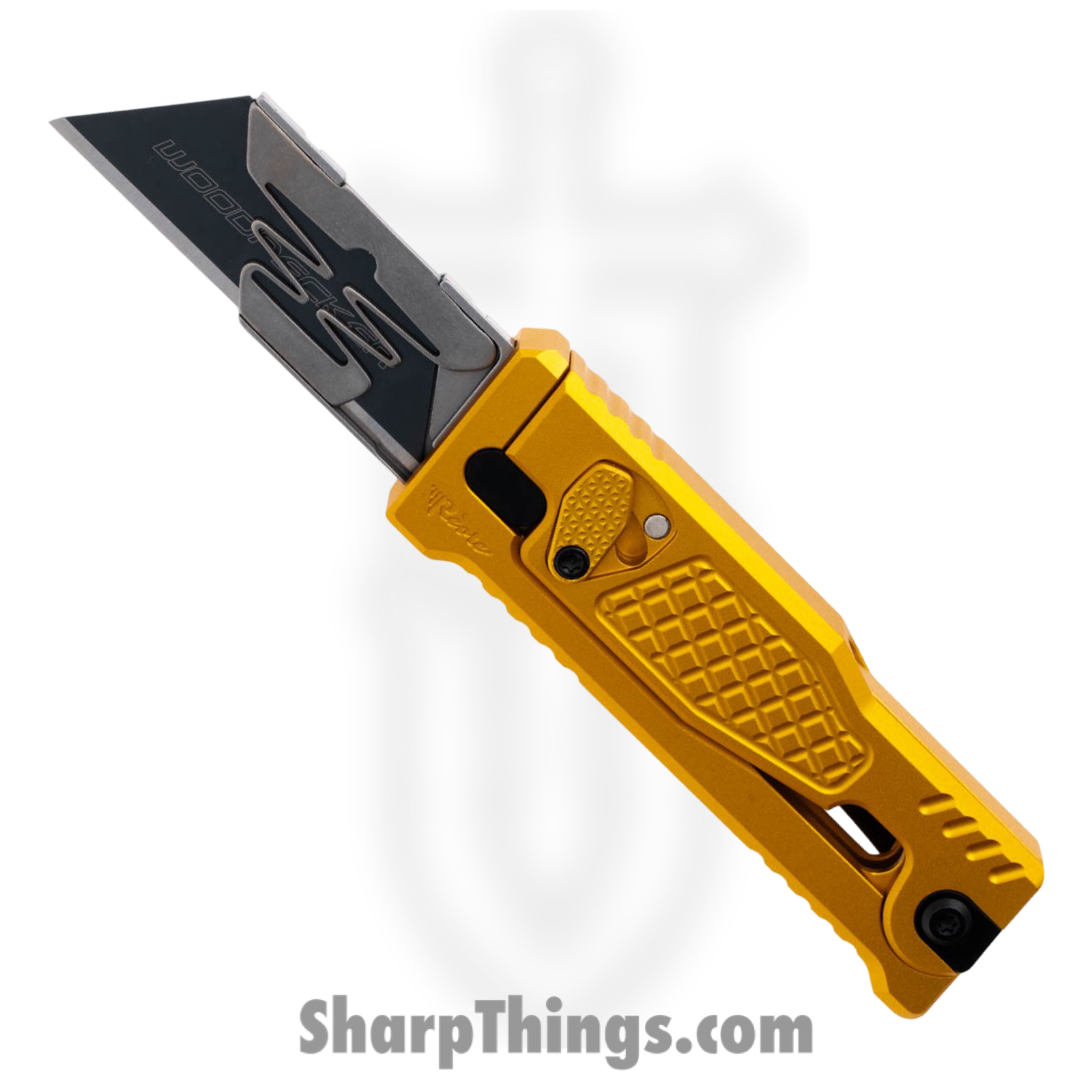 Reate Knives - EXO43SSGLD - EXO-U-V2 - Gravity Knife - Stainless Satin Utility - Aluminum Diamond - Gold