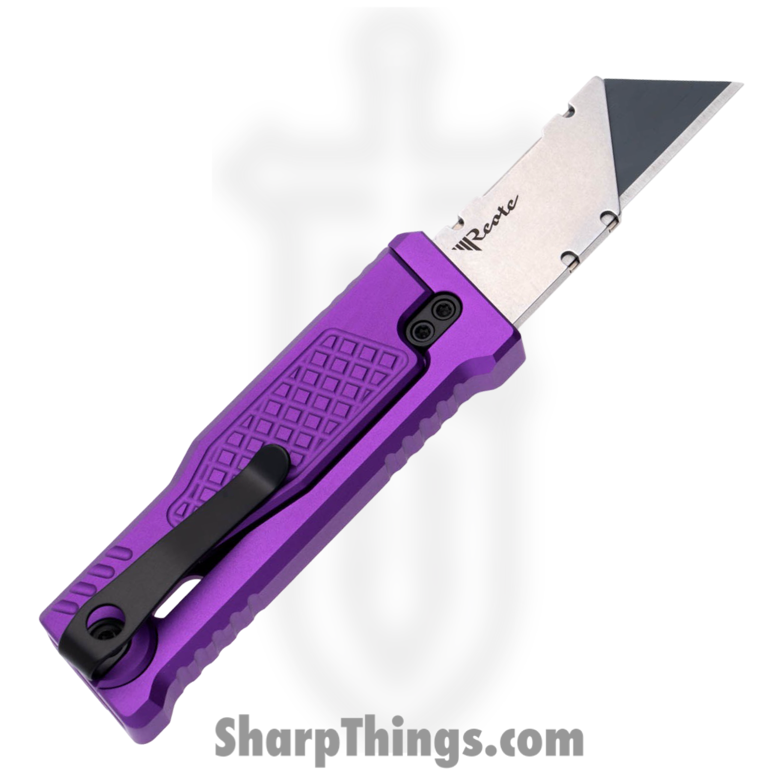 Reate Knives - EXO43SSPUR - EXO-U-V2 - Gravity Knife - Stainless Satin Utility - Aluminum Diamond - Purple - Image 2
