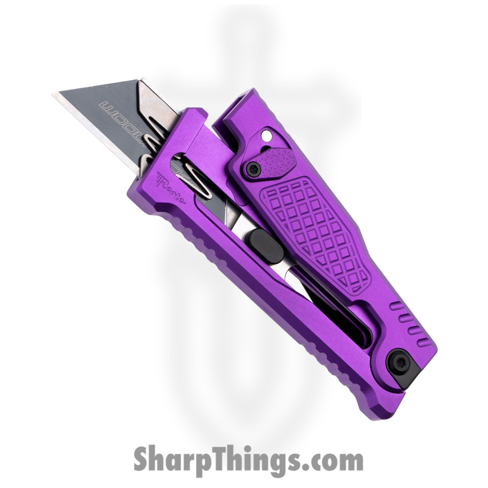 Reate Knives - EXO43SSPUR - EXO-U-V2 - Gravity Knife - Stainless Satin Utility - Aluminum Diamond - Purple - Image 5