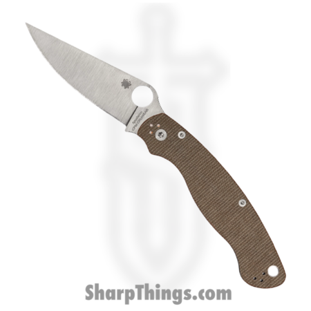 Spyderco – SC36MPCW2 – Military 2 – Folding Knife – CPM CruWear Satin Clip Point – Canvas Micarta – Brown