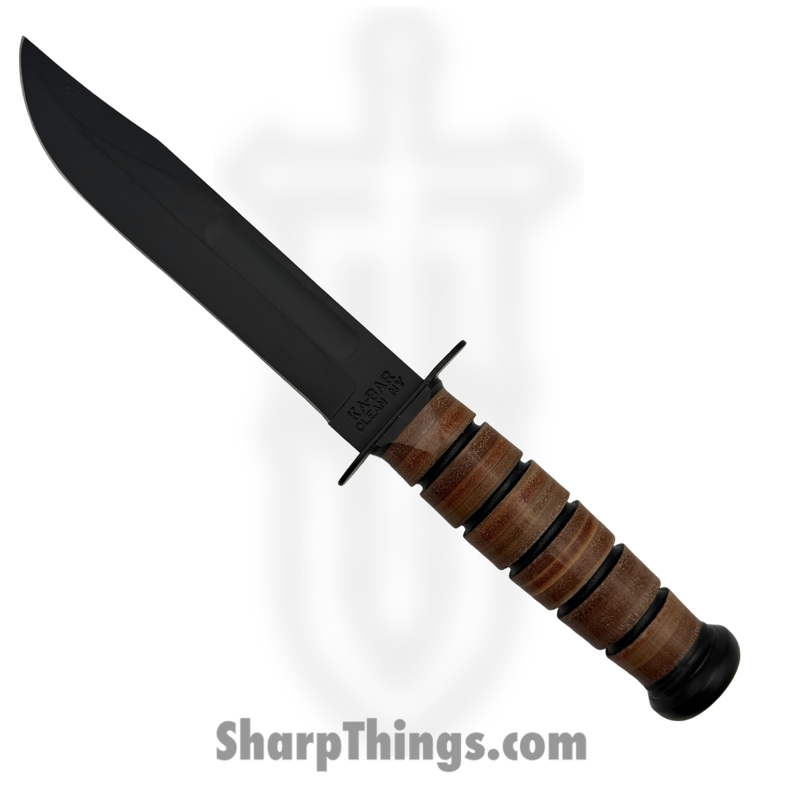 Ka-Bar - 1320 - Single Mark - Fixed Blade Knife - 1095 Cro-Van Coated Clip Point - Stacked Leather - Brown