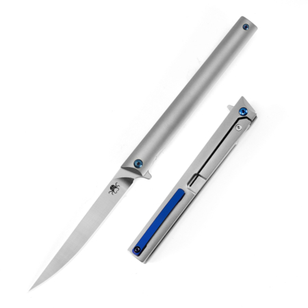 Klaken Knives – B13-TIDP-SA – Regent – Folding Knife – D2 Satin Drop Point – Titanium – Natural