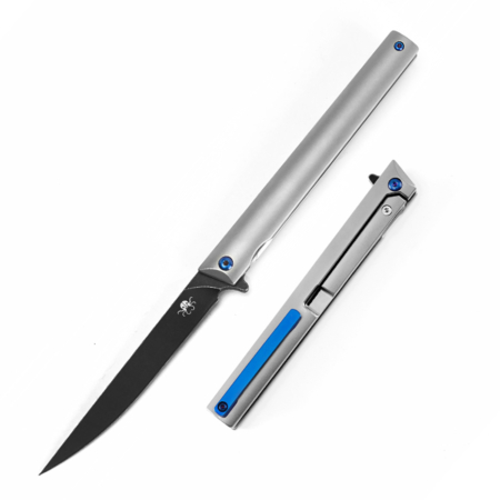 Klaken Knives – B13-TIDP-BK – Regent – Folding Knife – D2 Coated Drop Point – Titanium – Natural