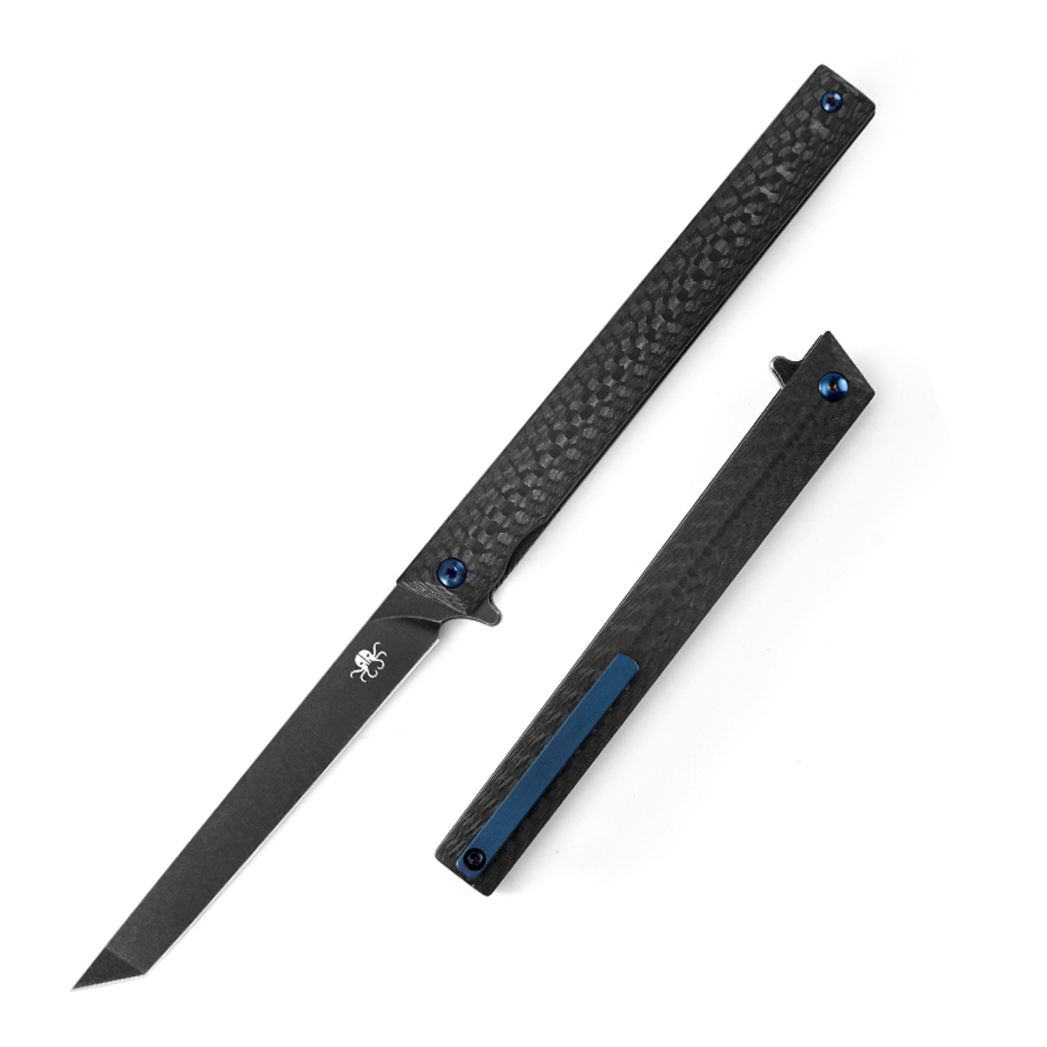 Klaken Knives - B13-CFTN-BK - Regent - Folding Knife - D2 Coated Tanto - Carbon Fiber - Black