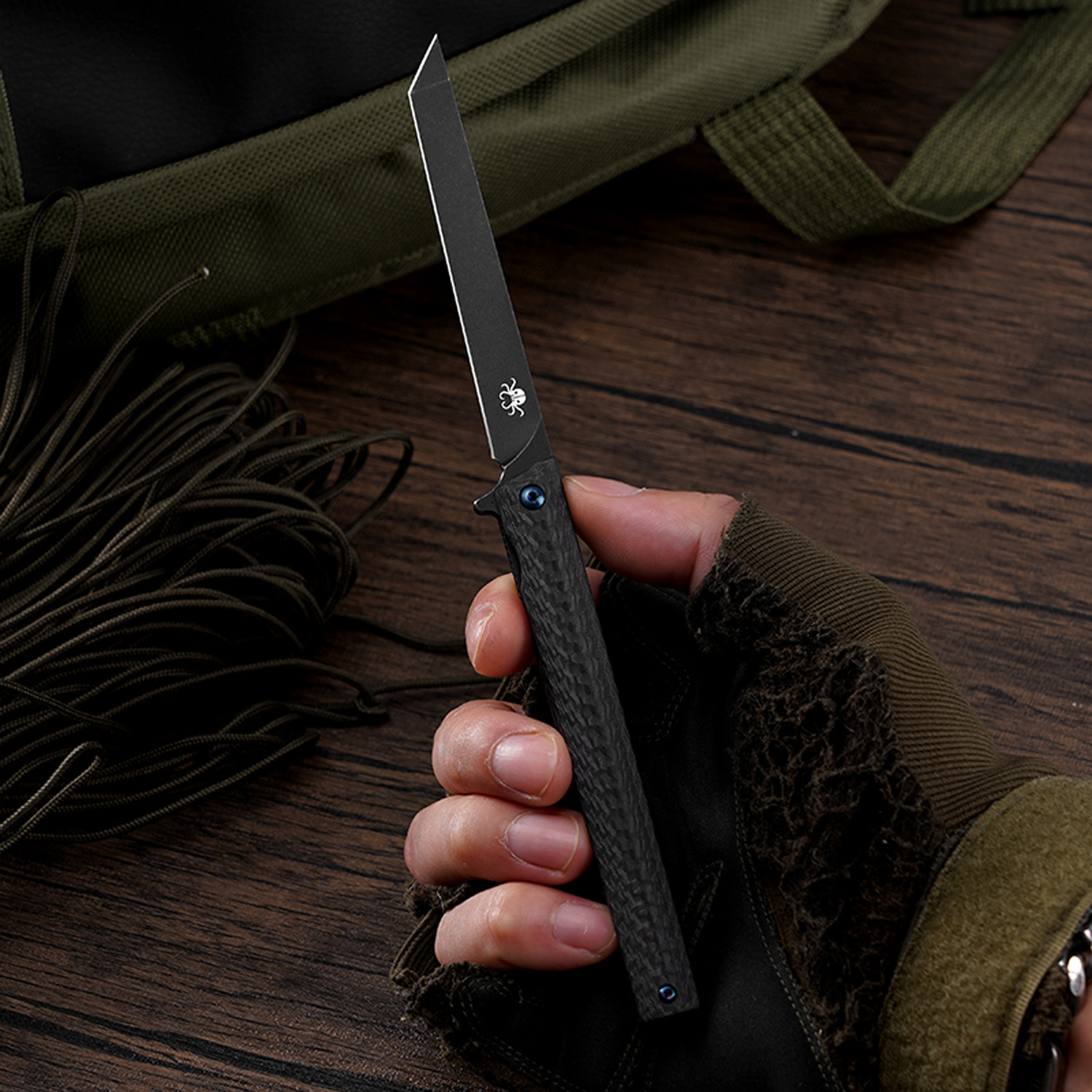 Klaken Knives - B13-CFTN-BK - Regent - Folding Knife - D2 Coated Tanto - Carbon Fiber - Black - Image 8
