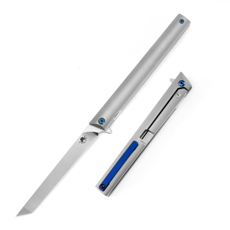 Klaken Knives – B13-TITN-SA – Regent – Folding Knife – D2 Satin Tanto – Titanium – Natural