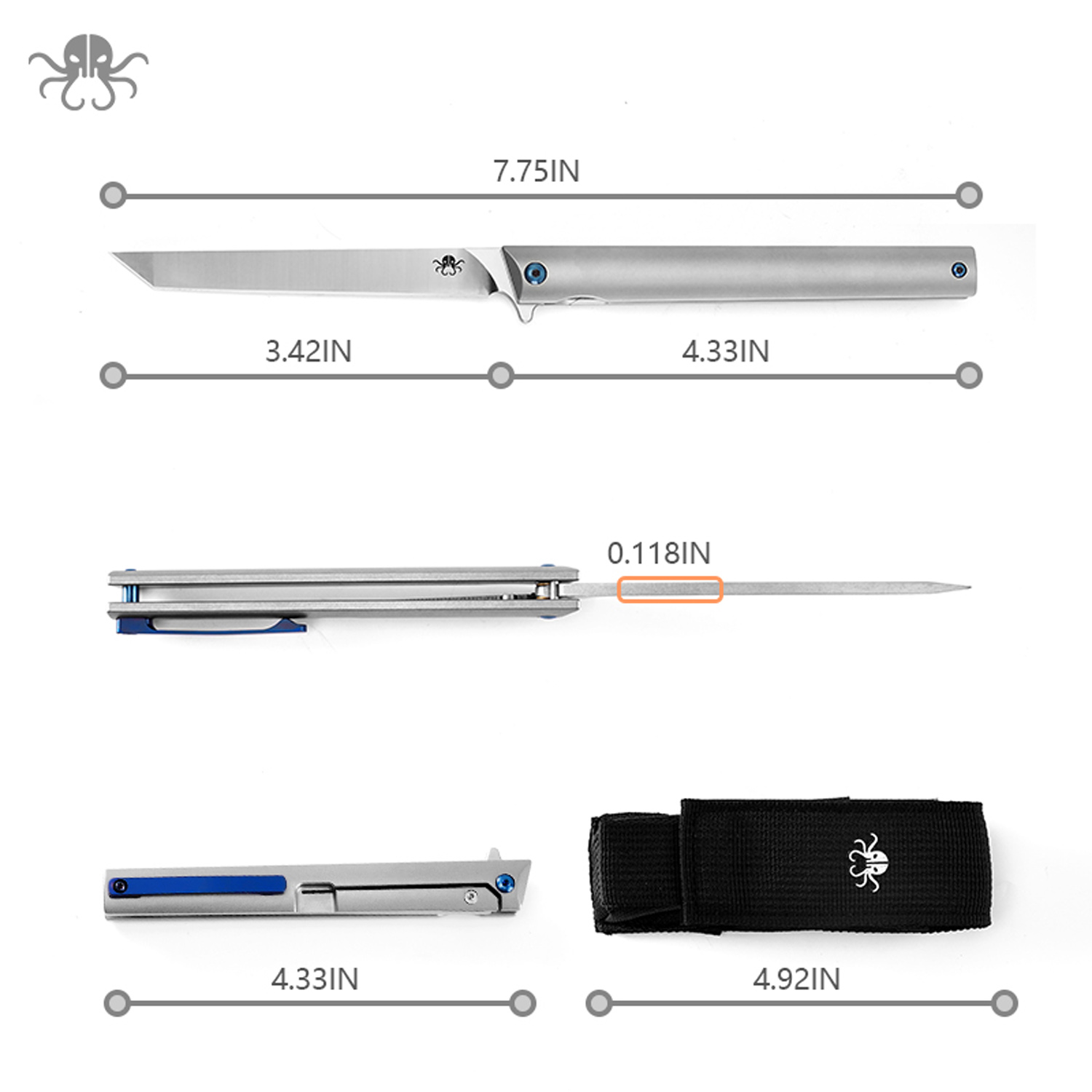 Klaken Knives - B13-TITN-SA - Regent - Folding Knife - D2 Satin Tanto - Titanium - Natural - Image 2