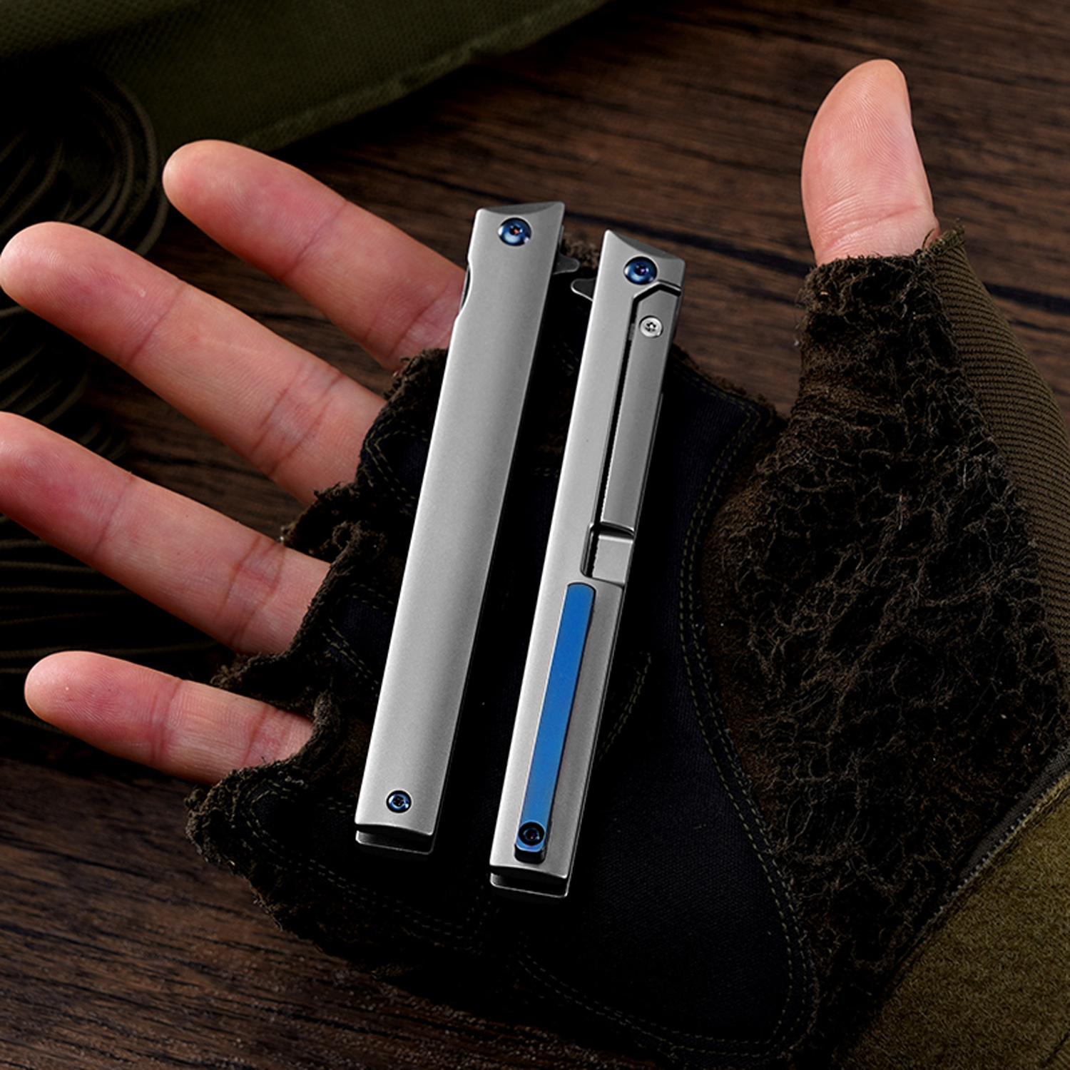 Klaken Knives - B13-TITN-SA - Regent - Folding Knife - D2 Satin Tanto - Titanium - Natural - Image 9