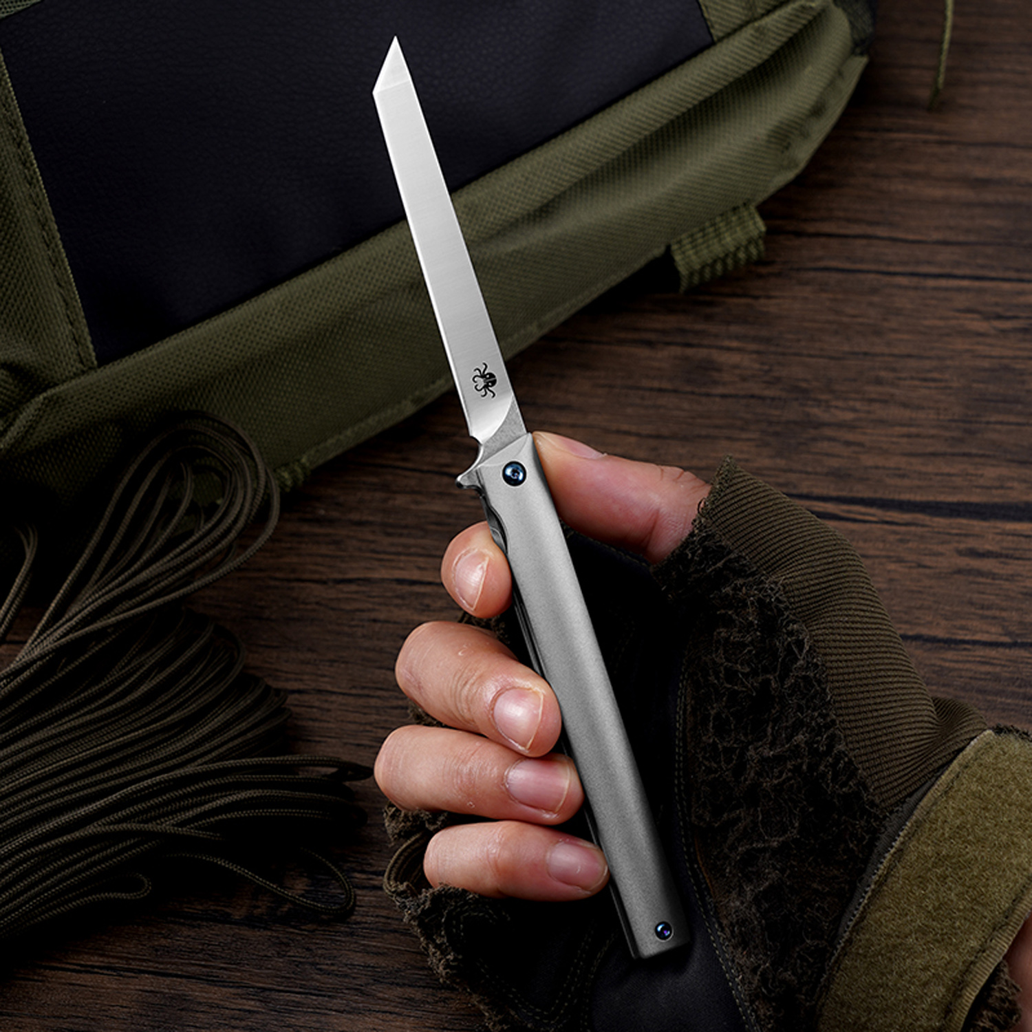 Klaken Knives - B13-TITN-SA - Regent - Folding Knife - D2 Satin Tanto - Titanium - Natural - Image 8