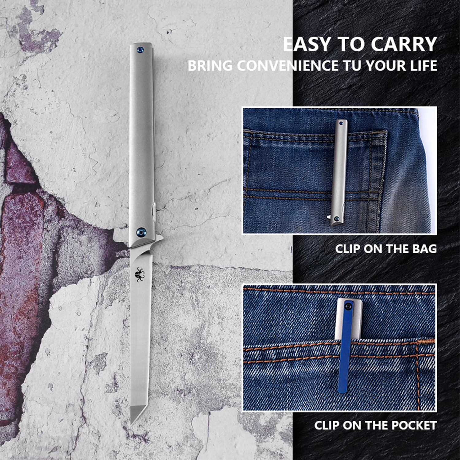 Klaken Knives - B13-TITN-SA - Regent - Folding Knife - D2 Satin Tanto - Titanium - Natural - Image 6