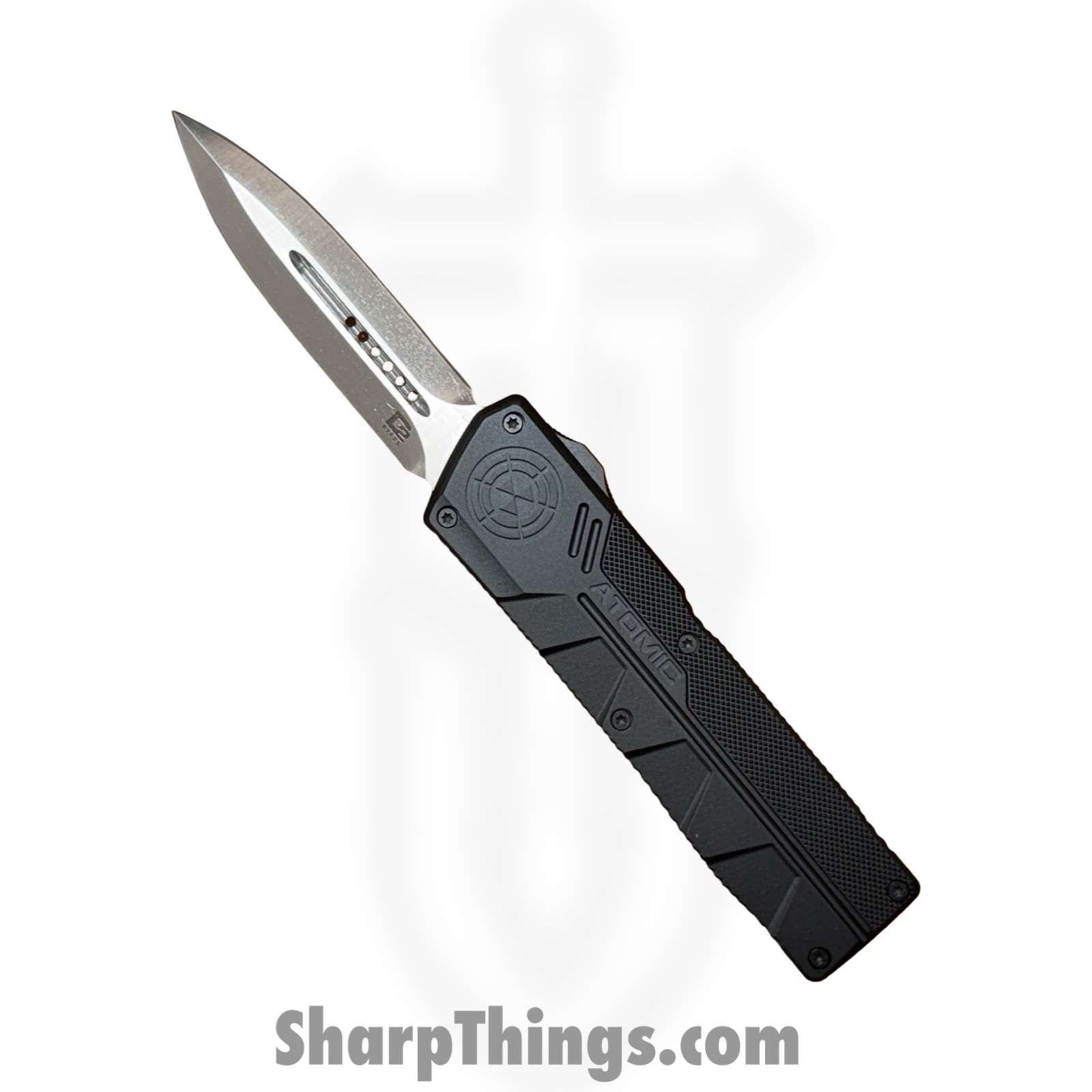 Atomic Knives - WNS-DT01BKDE - UltraLite ATOMIC - OTF Auto - D2 Satin Dagger - Aluminum - Black