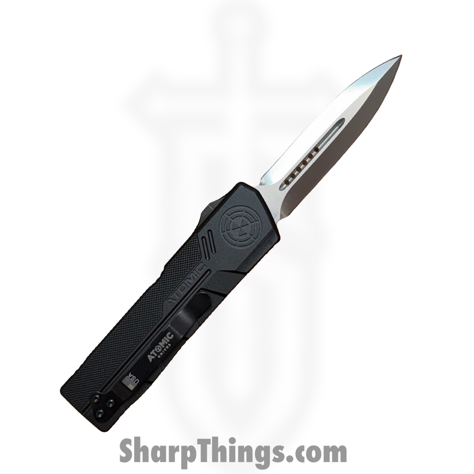 Atomic Knives - WNS-DT01BKDE - UltraLite ATOMIC - OTF Auto - D2 Satin Dagger - Aluminum - Black - Image 2