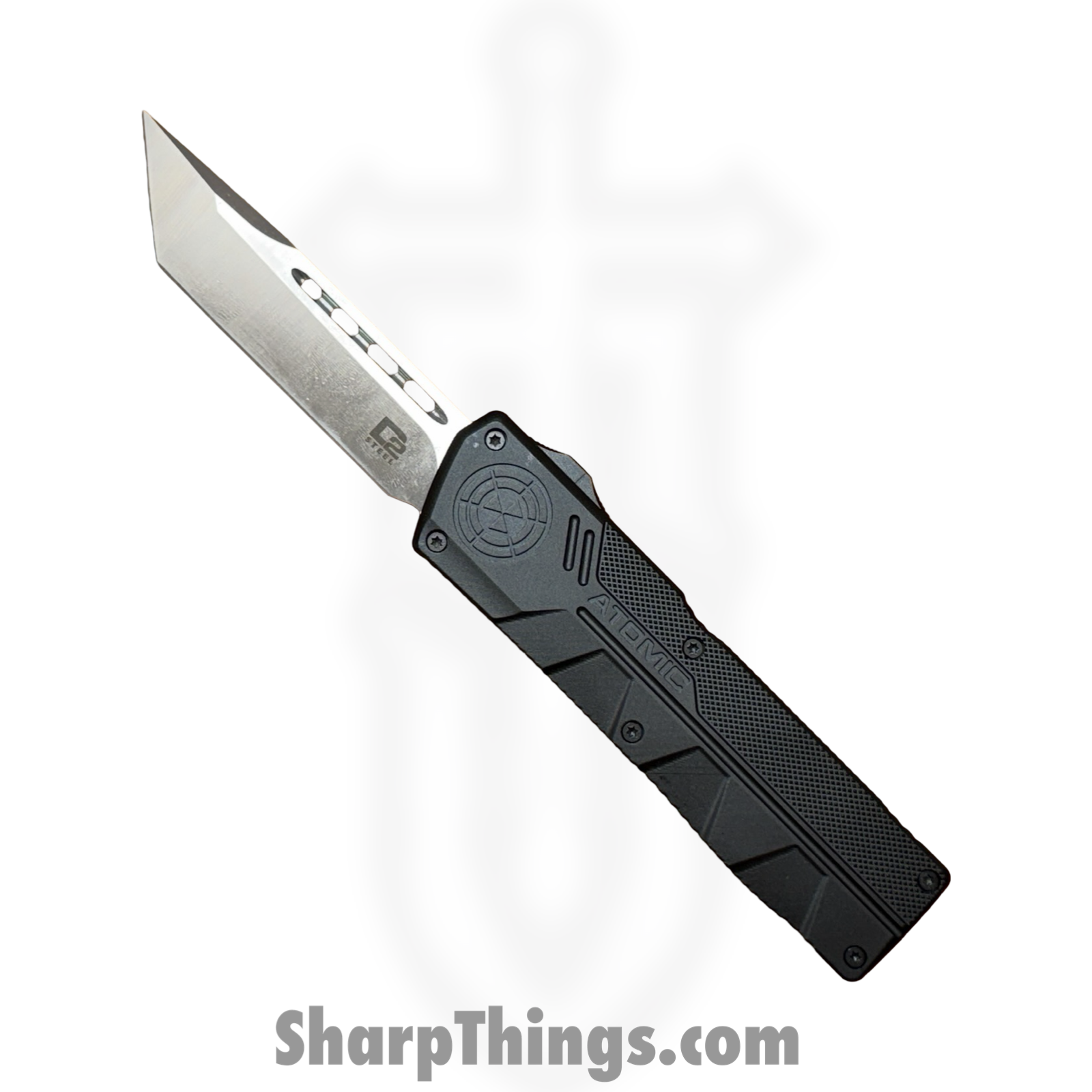 Atomic Knives - WNS-DT01BK - UltraLite ATOMIC - OTF Auto - D2 Satin Tanto - Aluminum - Black