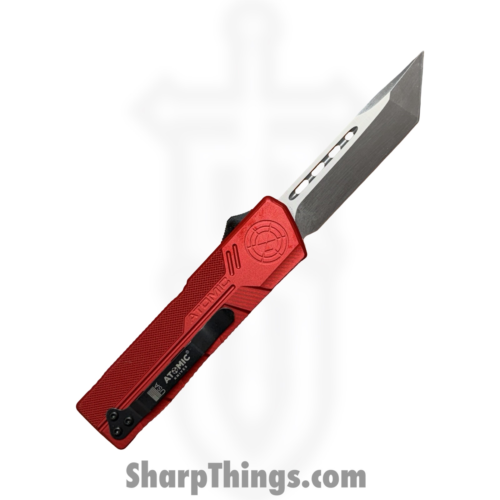 Atomic Knives - WNS-DT01RDTN - UltraLite ATOMIC - OTF Auto - D2 Satin Tanto - Aluminum - Red - Image 2