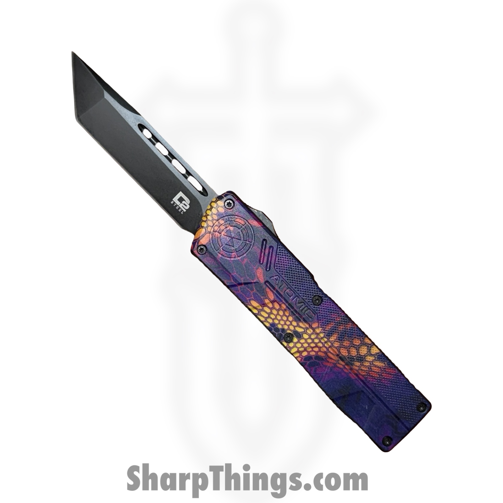 Atomic Knives - WNS-DT01SCMPBT - UltraLite ATOMIC - OTF Auto - D2 Coated Tanto - Aluminum - Snake Camo
