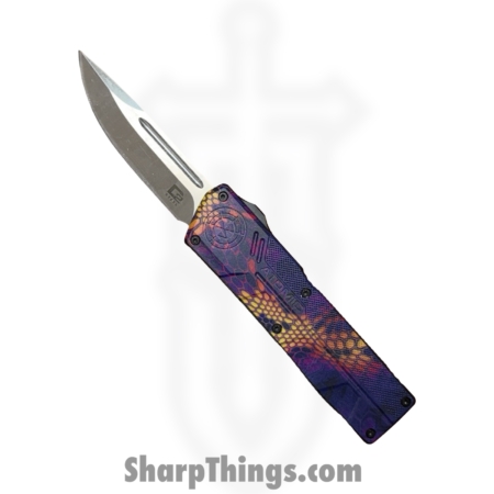 Atomic Knives – WNS-DT01SCMPDP – UltraLite ATOMIC – OTF Auto – D2 Satin Drop Point – Aluminum – Snake Camo