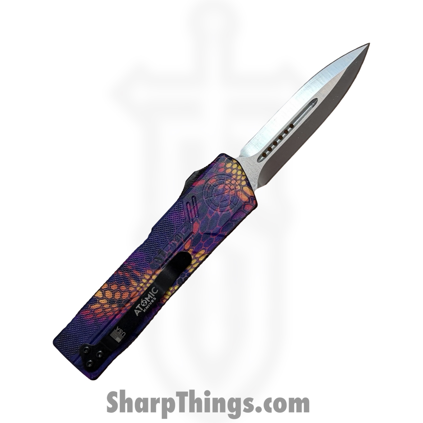 Atomic Knives - WNS-DT01SCMPDE - UltraLite ATOMIC - OTF Auto - D2 Satin Dagger - Aluminum - Snake Camo - Image 2