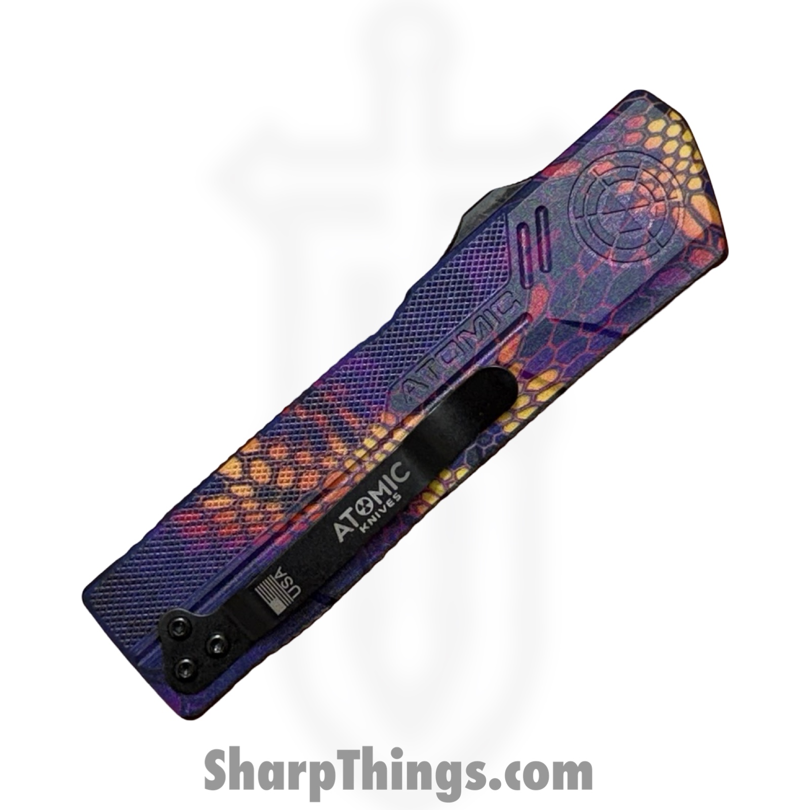 Atomic Knives - WNS-DT01SCMPDE - UltraLite ATOMIC - OTF Auto - D2 Satin Dagger - Aluminum - Snake Camo - Image 6