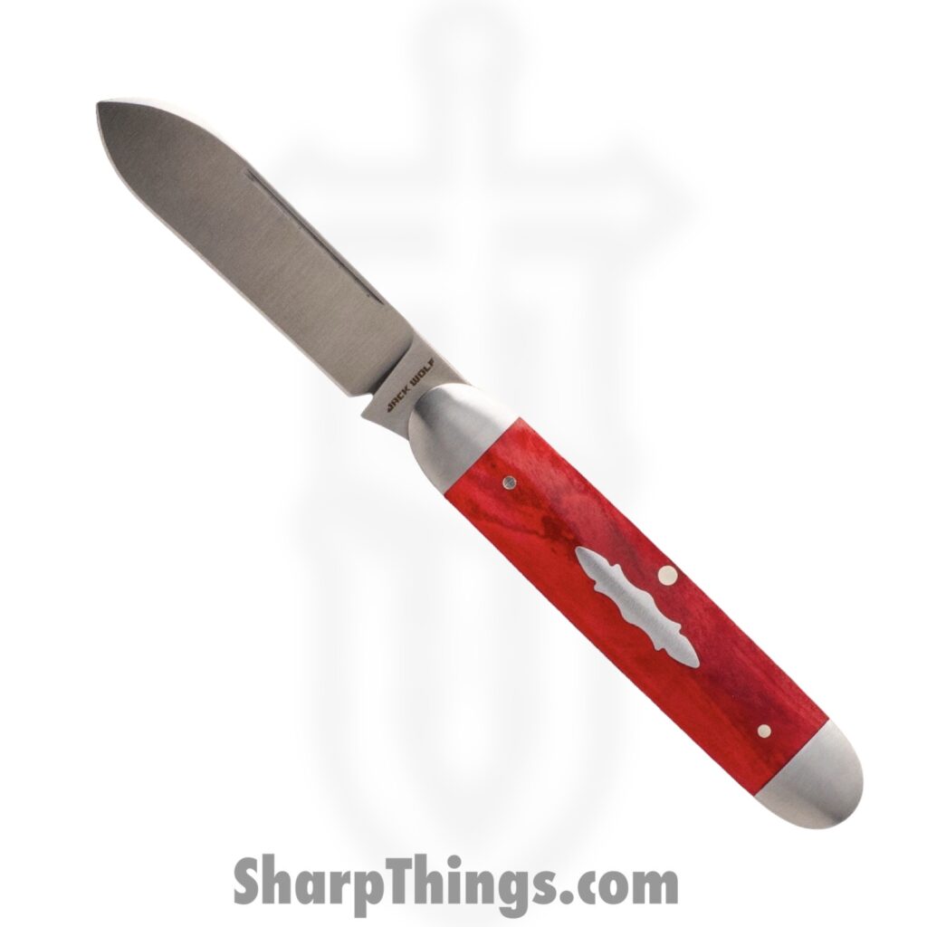 Jack Wolf Knives – EQEND-BONE – Equal End – Folding Knife – 14C28N Drop Spear – Smooth Red Bone – Red
