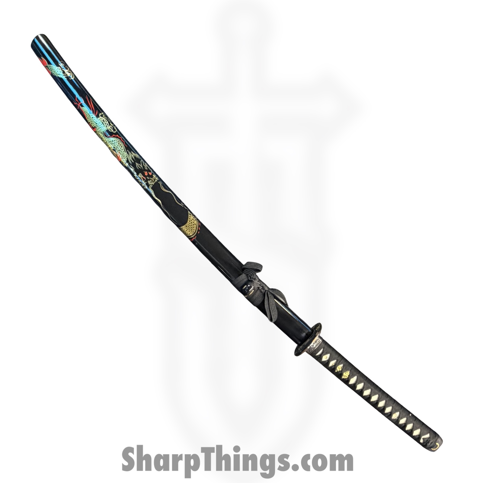 Onikiri - F-570-DG - 41in Handmade Dragon Katana - Fixed Blade Knife - 1045 HC Satin - Cord Wrapped - Black - Image 3