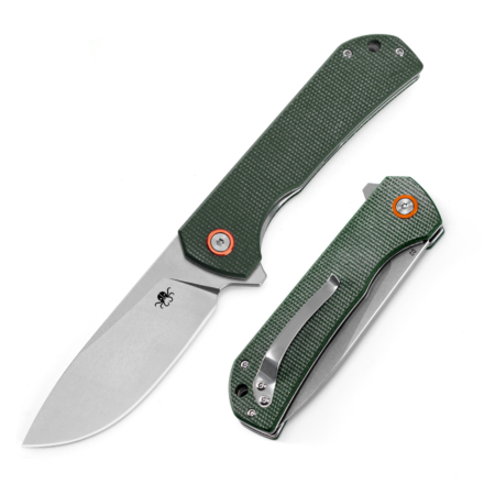 Klaken Knives – J305-GR-SW – Drake – Folding Knife – D2 Stonewash Clip Point – Micarta – Green