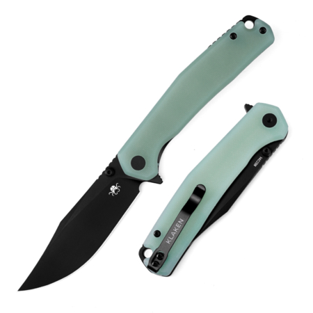 Klaken Knives – J335-JD-BK – The Lancet – Folding Knife – 14C28N Coated Clip Point – G10 – Jade