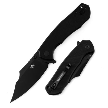 Klaken Knives – K01-BK-BK – Specter – Folding Knife – D2 Coated Clip Point – G10 – Black