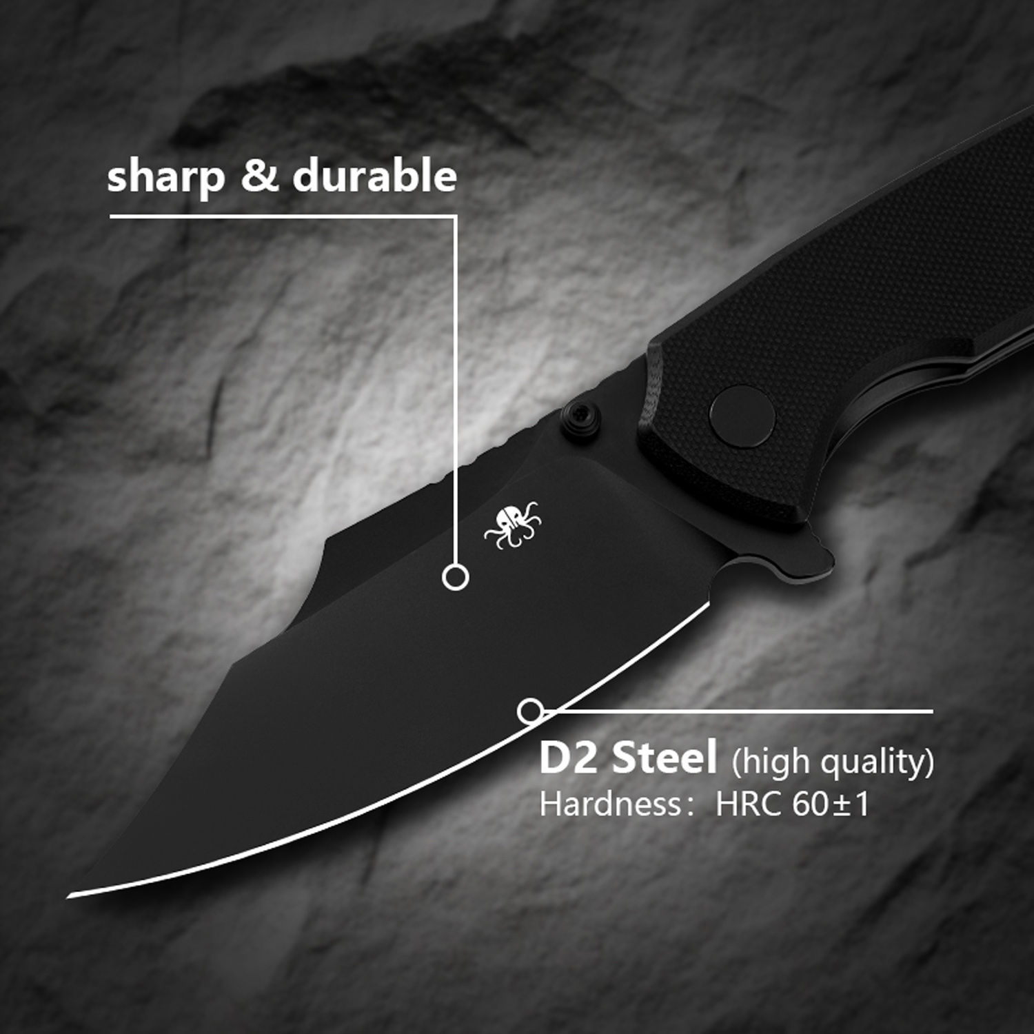 Klaken Knives - K01-BK-BK - Specter - Folding Knife - D2 Coated Clip Point - G10 - Black - Image 5