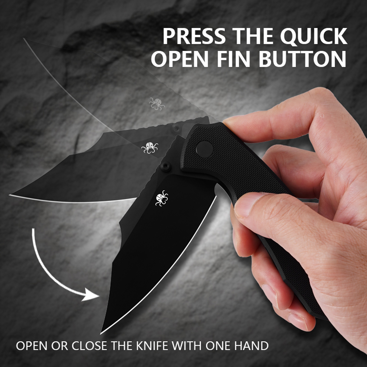 Klaken Knives - K01-BK-BK - Specter - Folding Knife - D2 Coated Clip Point - G10 - Black - Image 3