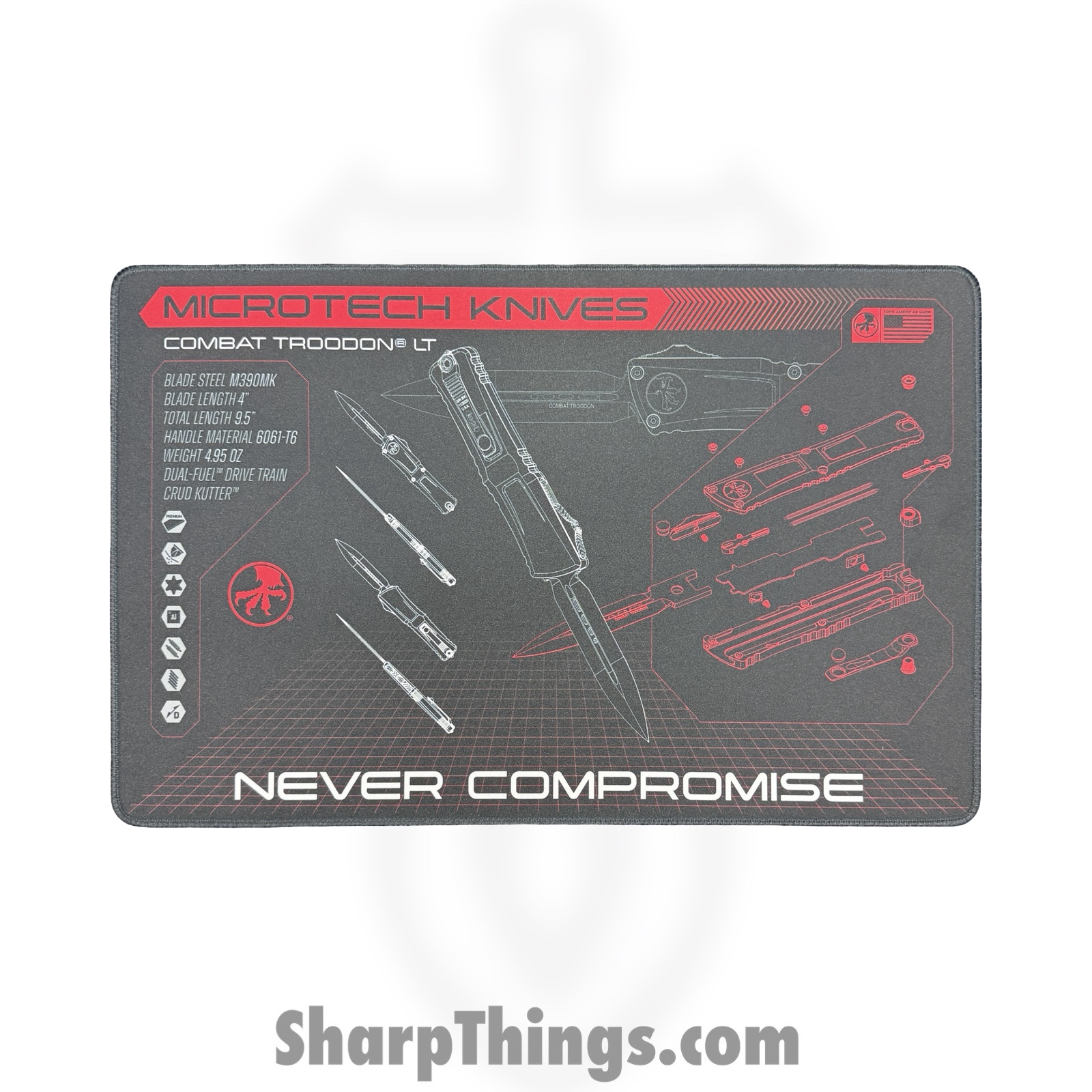 Microtech - MAT-CT - Combat Troodon Mat - 11in x 17in - 5mm thick - non slip - Black