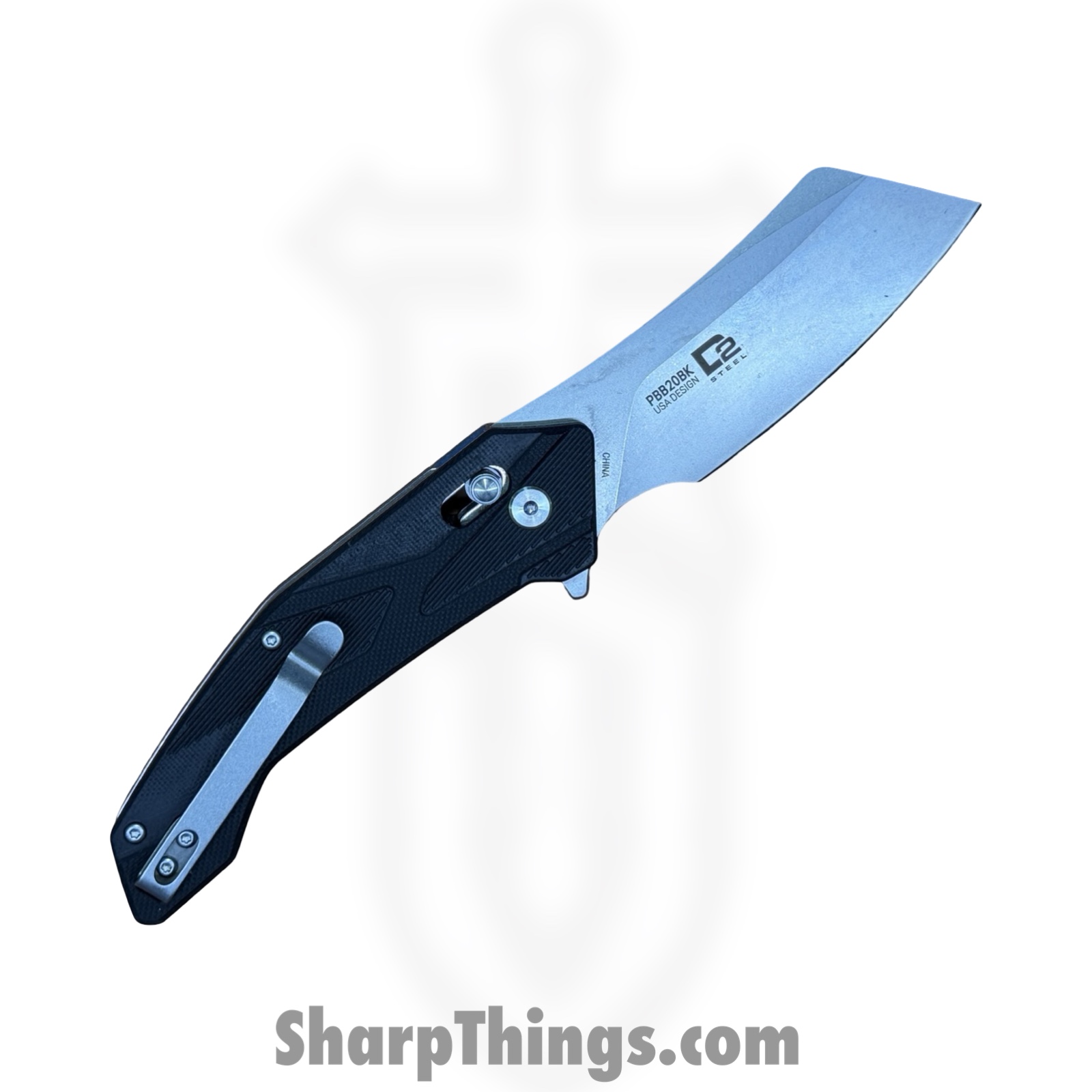 Buckshot Knives - PBB20BK - Model 20 - Folding Knife - D2 Stonewash Cleaver - G10 - Black - Image 2