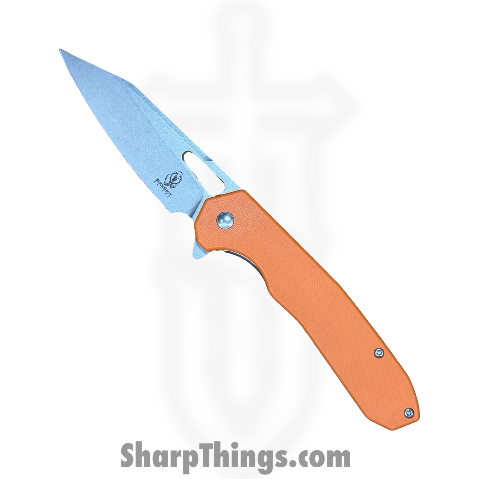 Buckshot Knives - PBB26OR - Model 26 - Folding Knife - D2 Stonewash Wharncliffe - G10 - Orange